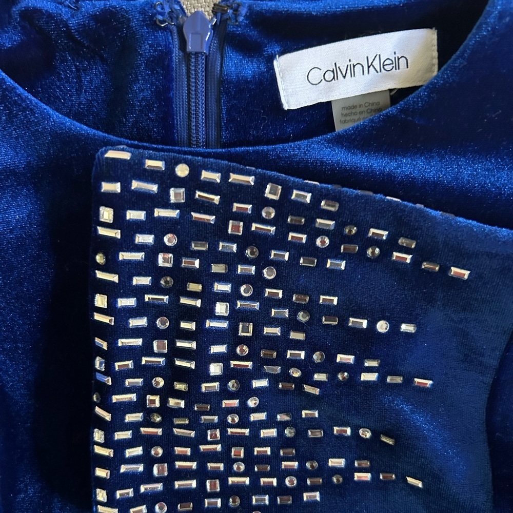 Y2K Calvin Klein Women's Bling Bell Sleeve Velvet Dress Blue